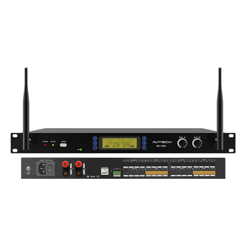 Amplificador DSP de 8 canales con micrófono inalámbrico