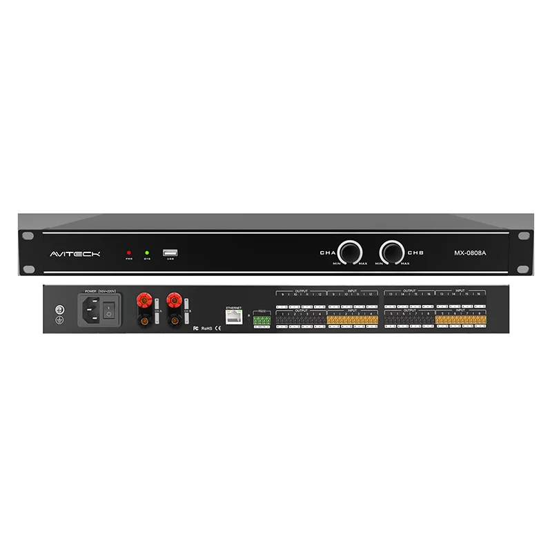 DSP de 8 canales con amplificador de 2x150 W